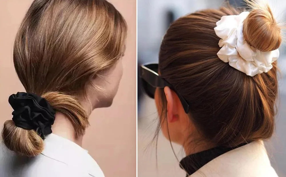 100% Mulberry Silk Hair Scrunchies Ponytail Holders for Women / Girls 19 Momme
